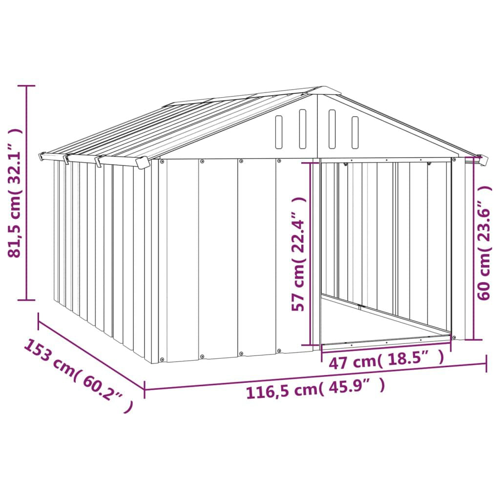 Hundehütte Anthrazit 116,5X153X81,5 Cm Verzinkter Stahl