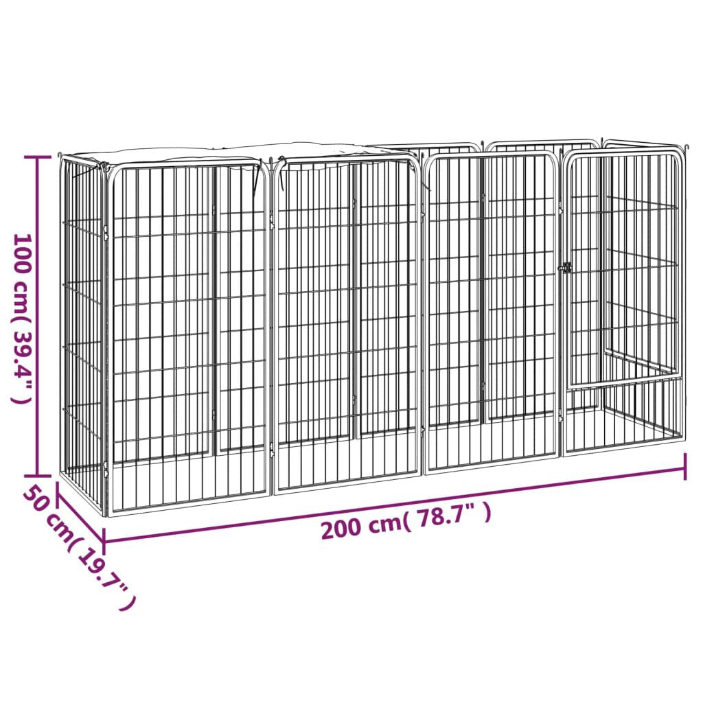 10-Tlg. Hundelaufstall Schwarz 50X100Cm Stahl Pulverbeschichtet