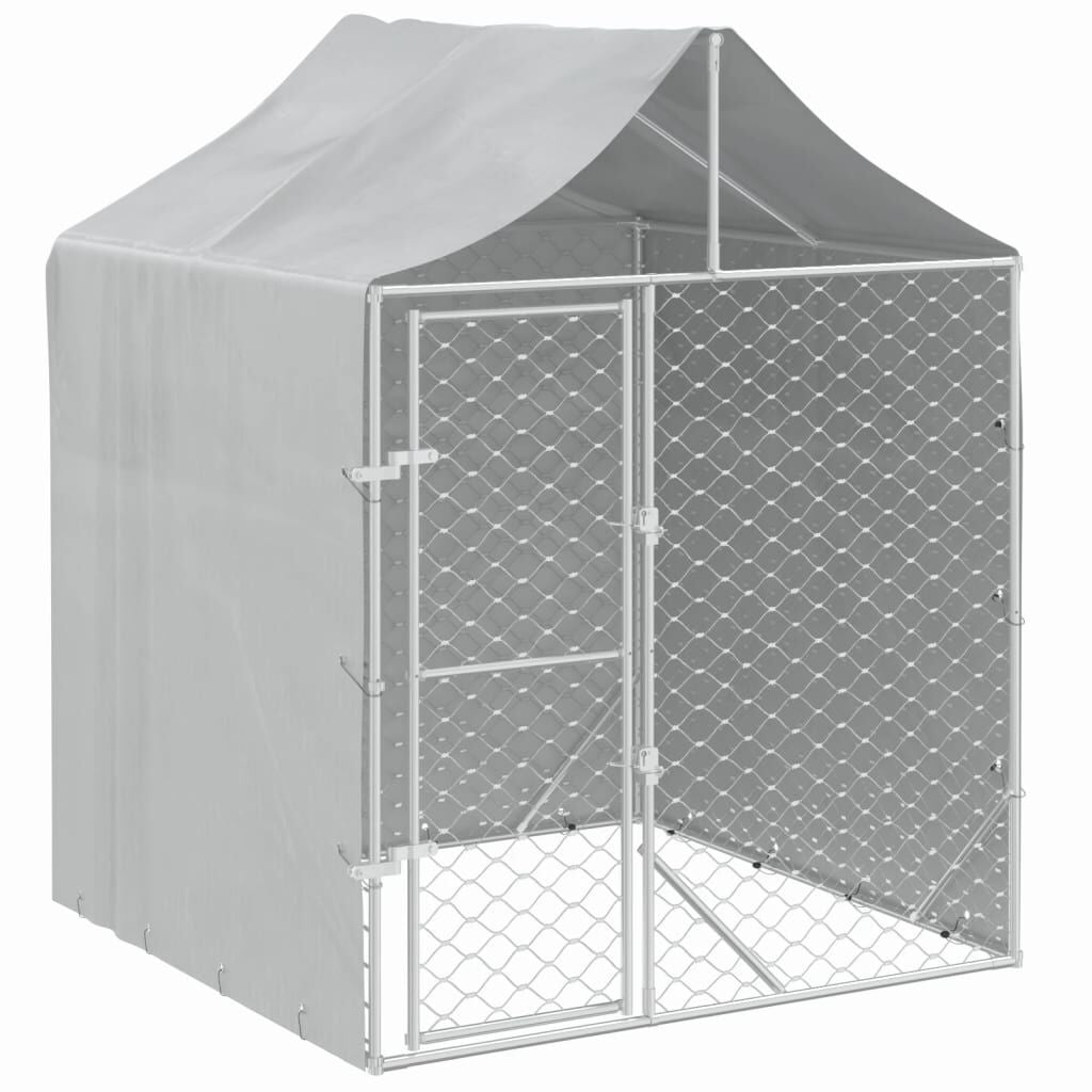 Outdoor-Hundezwinger Mit Dach Silber 2X2X2,5 M Verzinkter Stahl