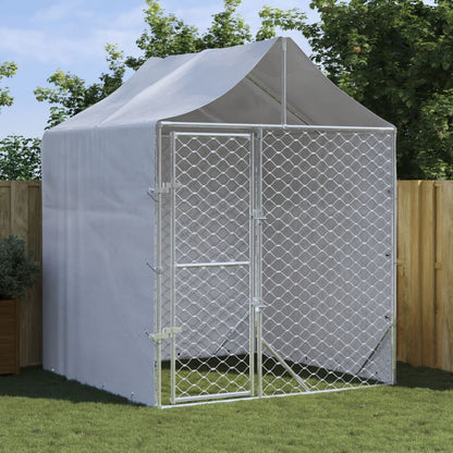 Outdoor-Hundezwinger Mit Dach Silber 2X2X2,5 M Verzinkter Stahl