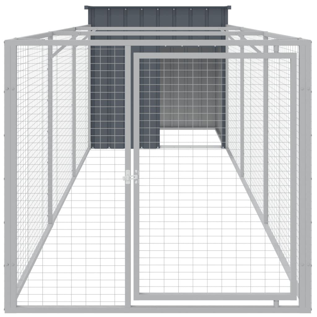 Hundehütte Mit Auslauf Anthrazit 110X405X110Cm Verzinkter Stahl