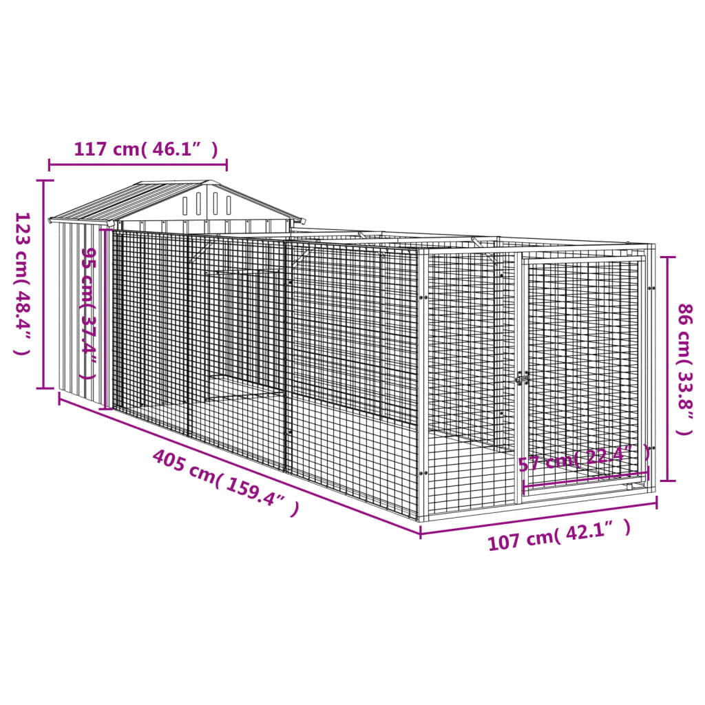 Hundehütte Mit Dach Anthrazit 117X405X123 Cm Verzinkter Stahl